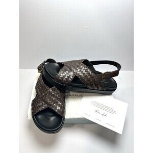 Margaux The Woven Petra Sandals Espresso Brown Leather Slingback Size 39 NIB